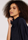 Roll Neck Ribbed Cape, Navy, large
