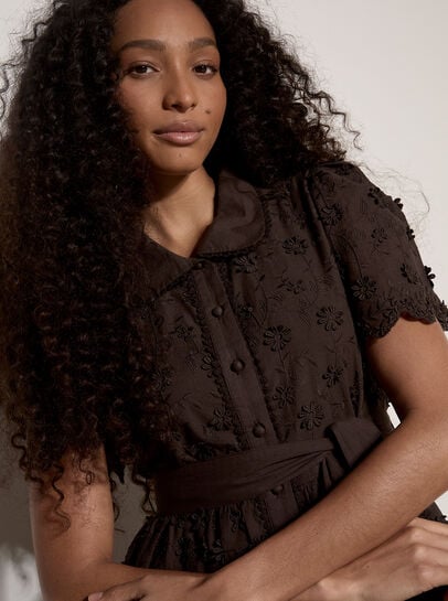 Cotton Floral Embroidered Midi Dress