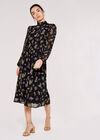 Floral Bouquet Smocked Midi Dress, Black, large