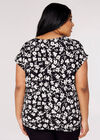 Curve Floral  Wrap Top, Black, large