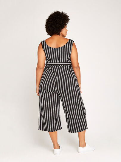 Striped V Detail Culotte Jumpsuit+