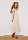 Linen Blend Belted Shirt Midi Dress, Stone, large