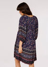 Folk Border Print Mini Dress, Red, large