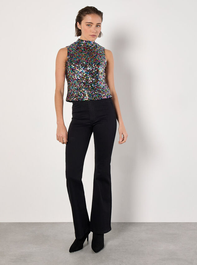Rainbow Sequin Top, Black, large