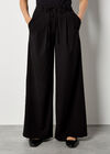 Pleat Detail Wide Leg Drawstring Trousers, Black, large