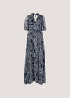 Floral Chiffon Shimmer Maxi Dress, Navy, large