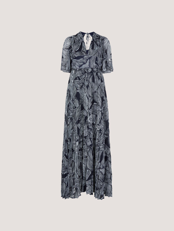 Floral Chiffon Shimmer Maxi Dress, Navy, large