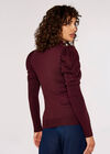 Ruched Shoulder Fitted Jumper, Burgundy, large
