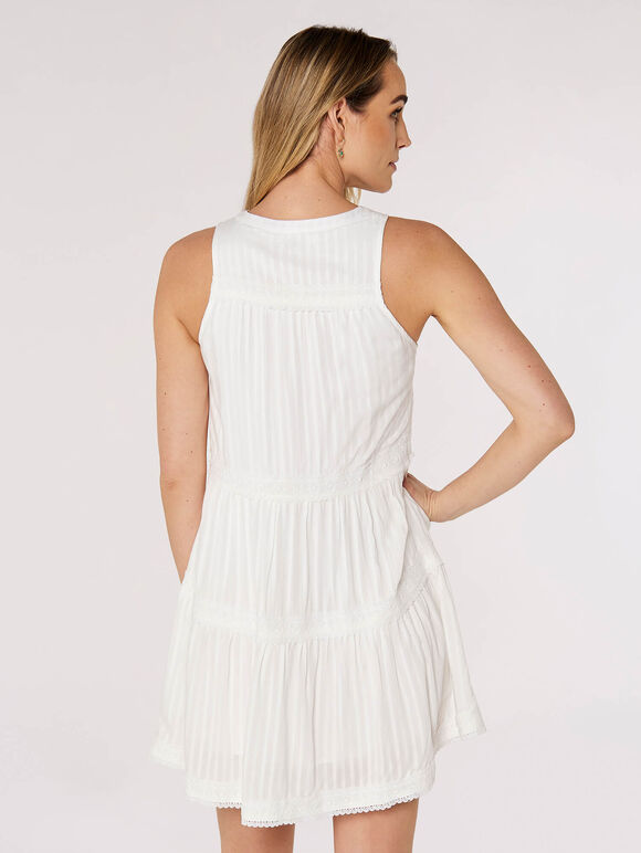 Boho Tiered Mini Dress, White, large
