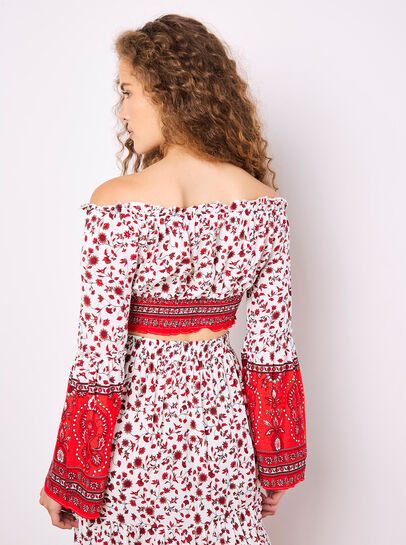 Sarasa Floral Cropped Milkmaid Top