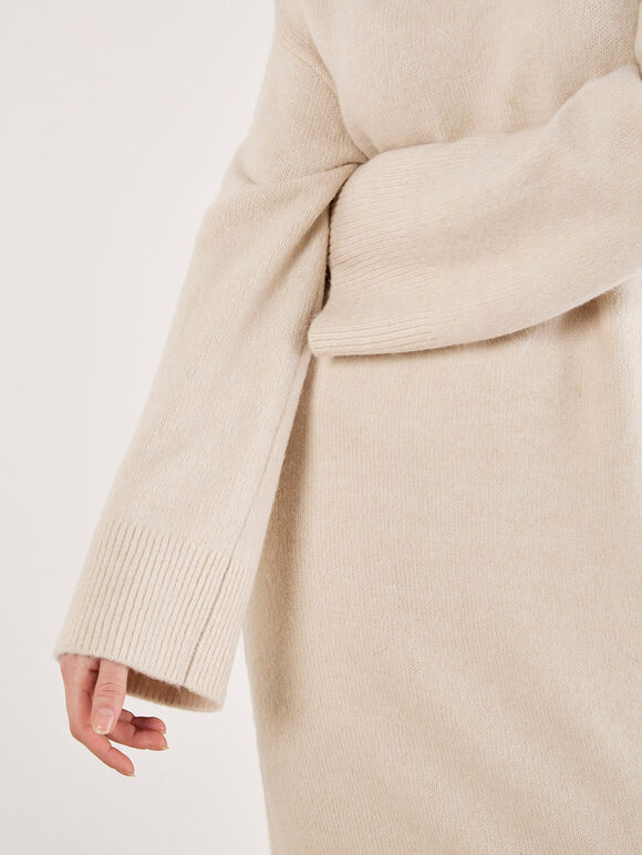 Roll Neck Jumper Maxi Dress, Stone, large