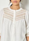 Wavy Embroidered Smocked Blouse, White, large
