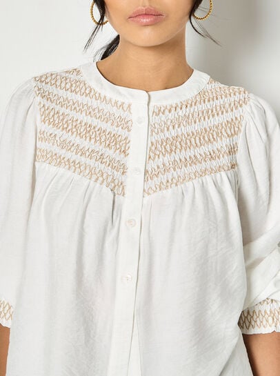 Wavy Embroidered Smocked Blouse