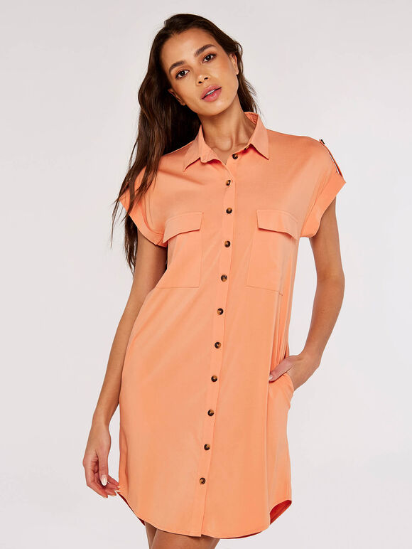 Sleeveless Shirt Mini Dress, Coral, large