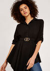 Belted Shirt Dress, Black, large