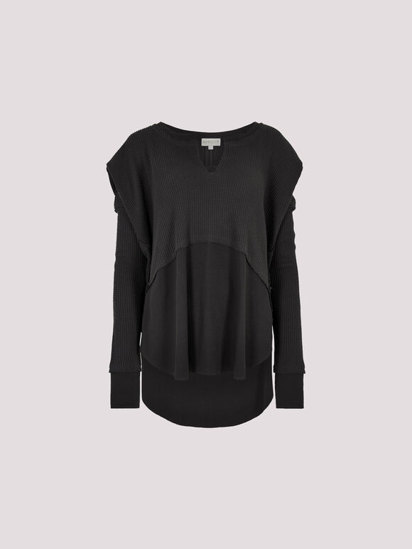 Waffle Jersey Layered Top, Dark Grey - Charcoal, large
