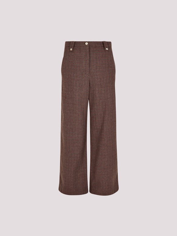 Mini Check Wide Leg Trousers, Burgundy, large