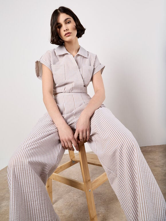 Stripe Wide Leg Trousers, Stone, large