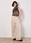 Textured Satin Leopard Print Top, Stone, large