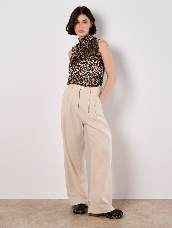 Textured Satin Leopard Print Top, Stone, large
