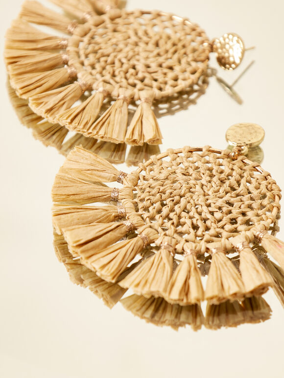 Fan Straw Earrings, Stone, large