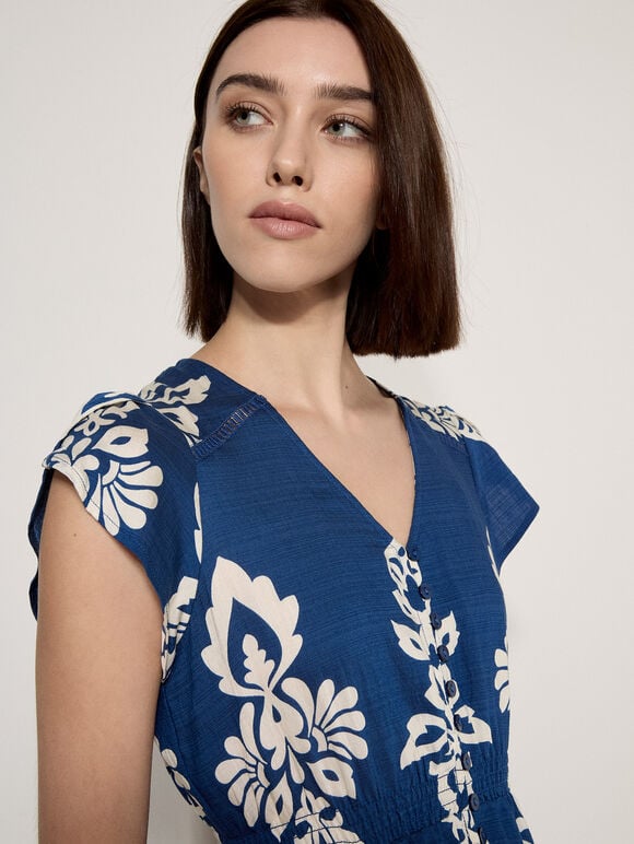 Folk Floral Midi Dress, Blue, large