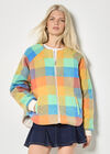 Reversible Check Fleece Quilted Jacket, Stone, large