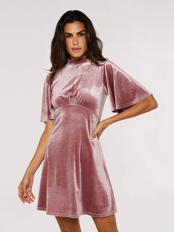 Velvet Flare Mini Dress, Pink, large