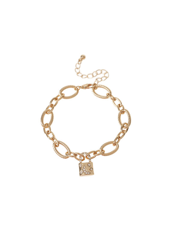 Moon Padlock Bracelet, Yellow, large