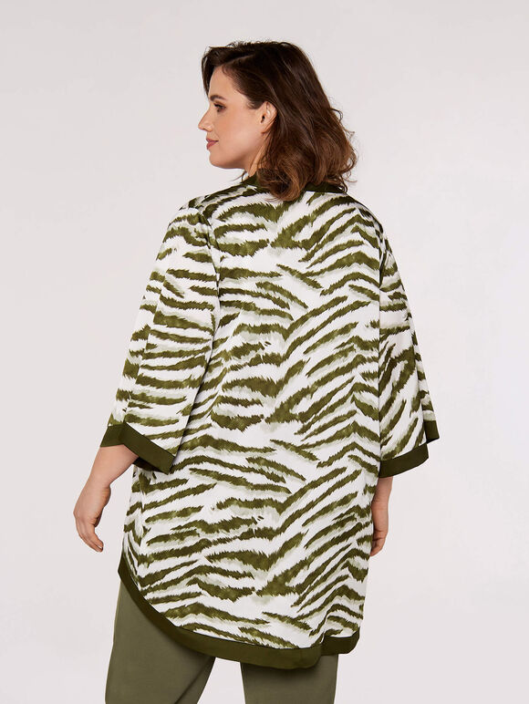 Curve Tiger Offener Kimono, Khaki, groß