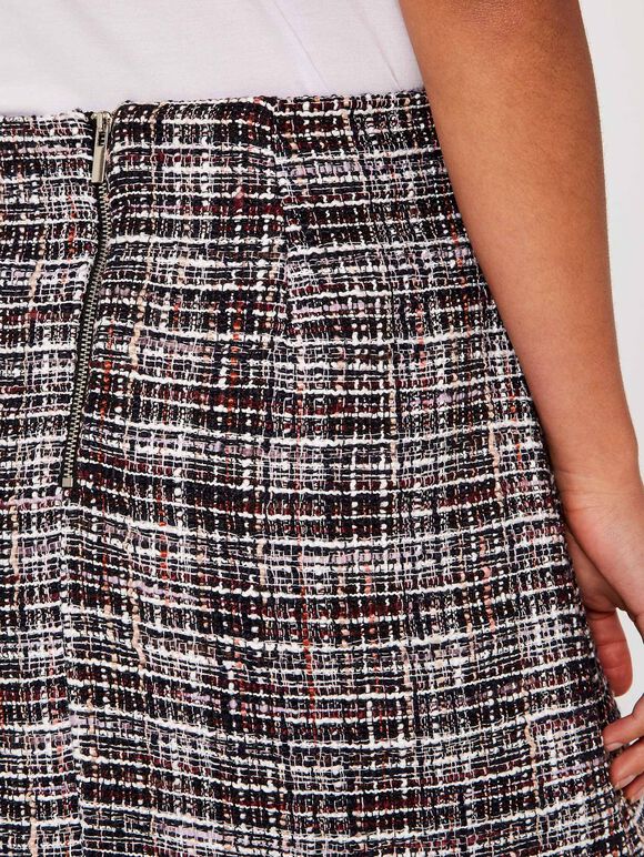 Woven Tweed Skirt, Burgundy, large