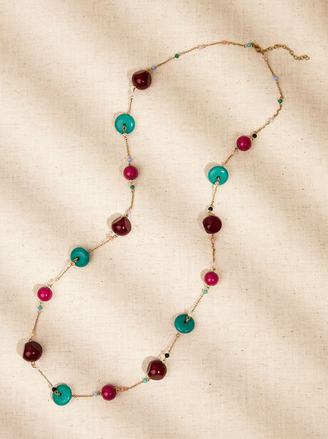 Collier multi-pierres argenté