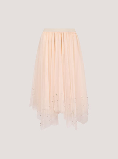 Pearl Embellished Tulle Midi Skirt