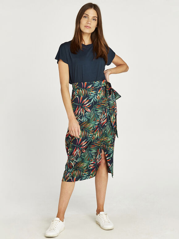 Tropical Wrap Skirt, Navy, large
