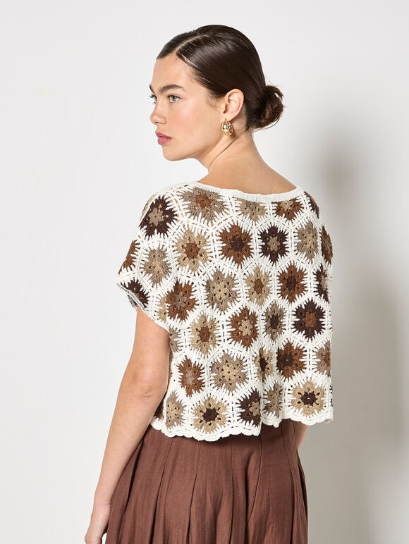 Hexagon Flowers Crochet Top, Rust, large