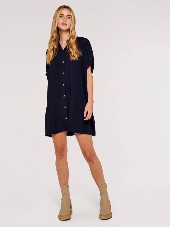 Oversized  Shirt Dress, Navy, large