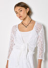 Mesh Popcorn Knit Shrug, White, large