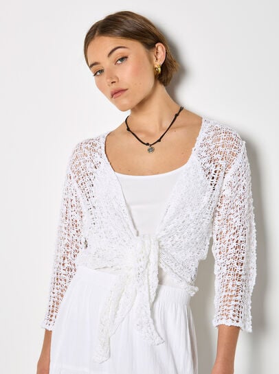 Mesh Popcorn Knit Shrug