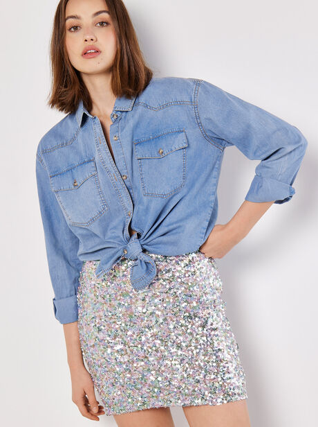 Sequin Pencil Mini Skirt