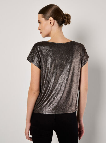 Metallic Foil Cowl Neck Top