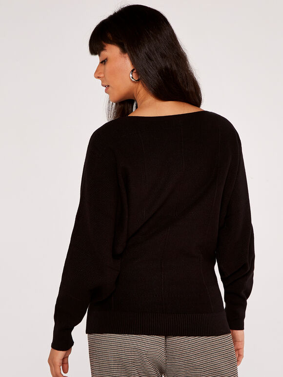 Strukturierter Pullover mit Fensterkaro, Schwarz, Größe L