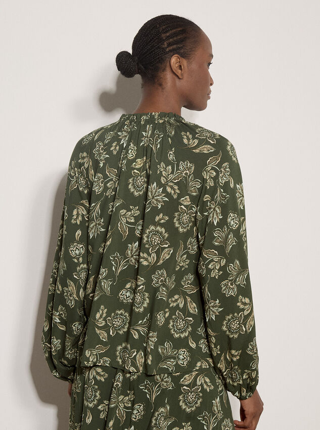 Folk Floral Blouse, Green, large