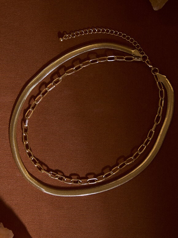 Gold Tone Snake Chain Necklace, Gold, large