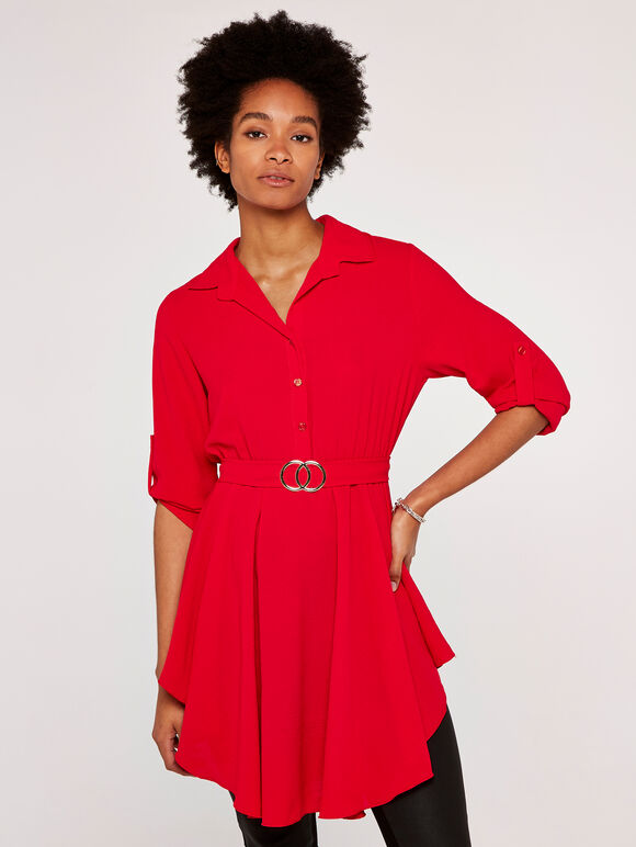 Hanky Hem Belted Top, Red, large