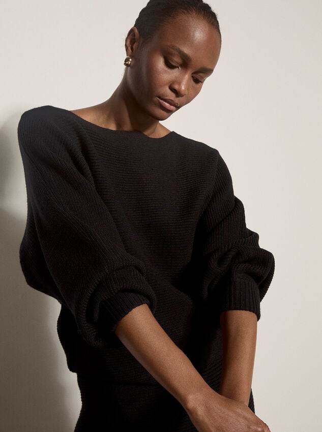 Ribbed Knit Batwing Jumper, Black, large