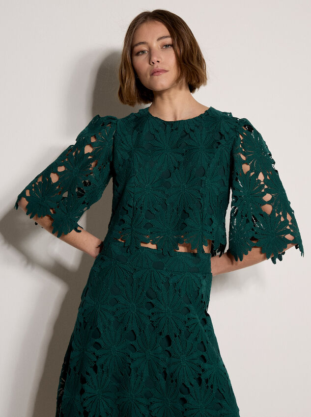 Guipure Lace Daisy Crop Top, Green, large