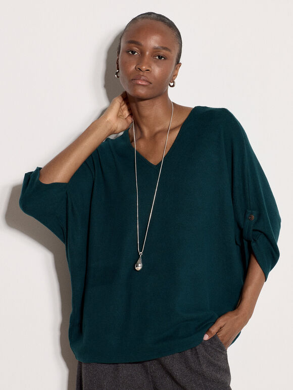 Soft Touch Oversized Batwing Top, Green, large