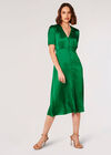 Robe midi boutonnée en satin, Vert, grand