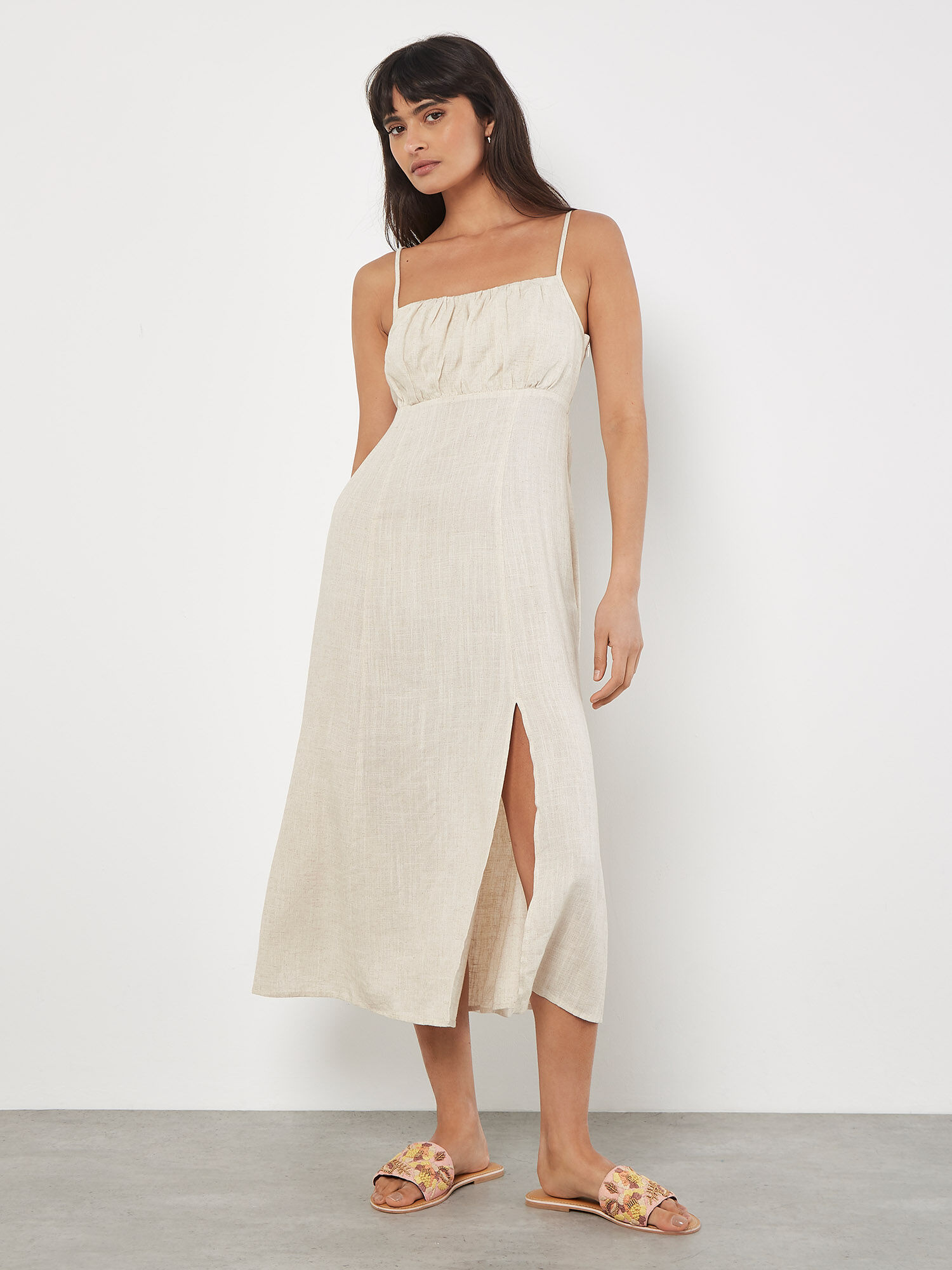 Robe Midi Caraco En Lin Melange Vetements Apricot