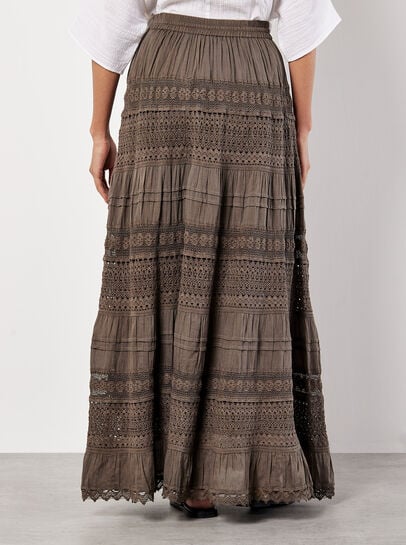 Cotton Crochet Lace Tiered Maxi Skirt